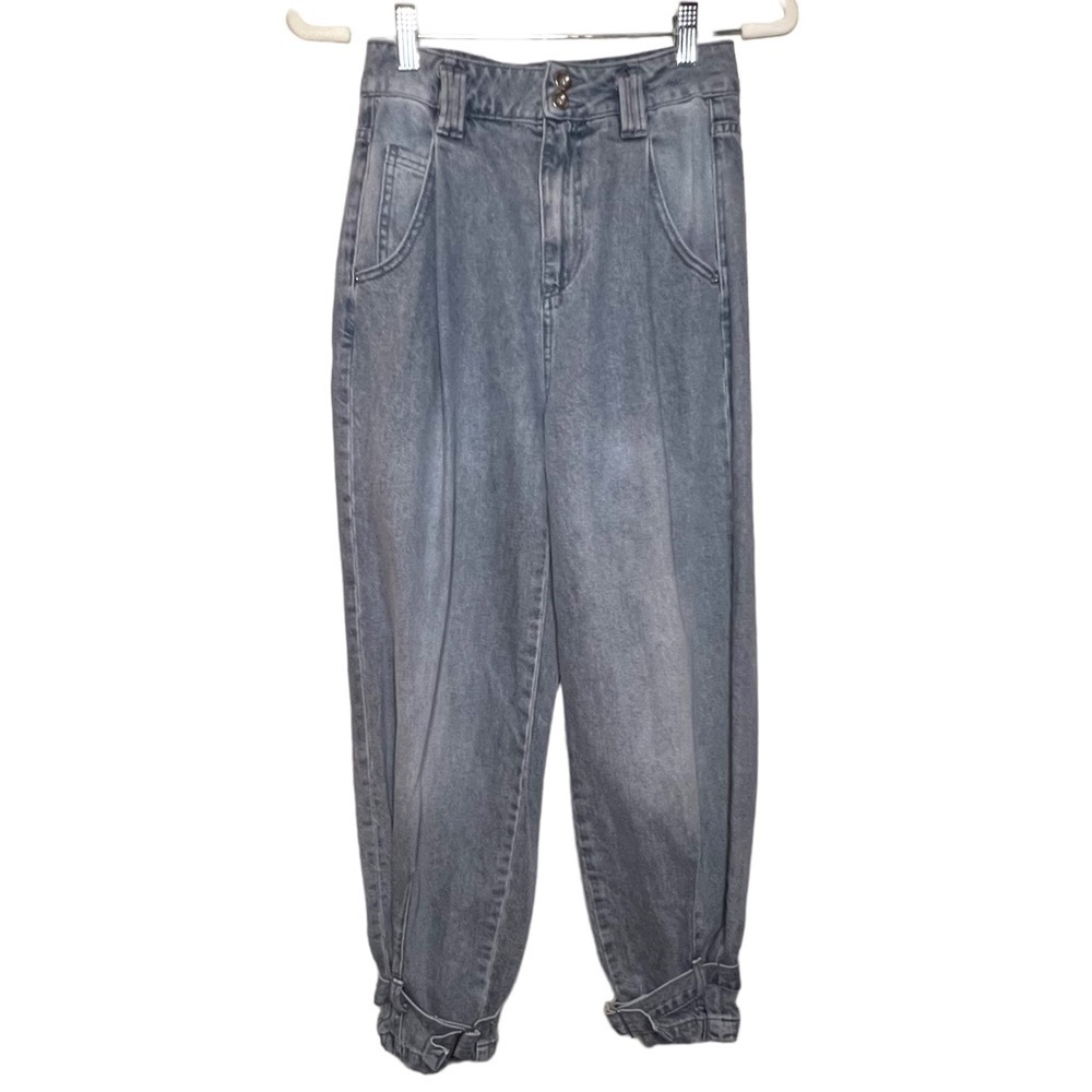 Zara Super High Rise Pleated with Belted Ankle Jeans Retro 80’s Blue Size 2
